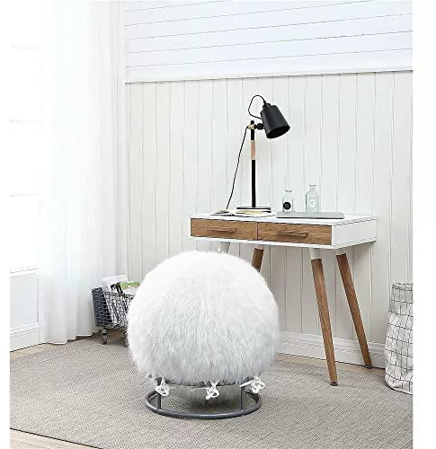 J&V TEXTILES 65 Inch Posture Fuzzy Exercise Yoga Ball Chair Set (Ivory)
