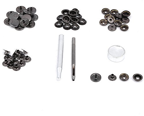 Akozon 15 Sätze 15mm Metalldruckknopf Druckknopfverschluss Mit Werkzeuge für Leder Handwerk Kleidung Jacke Taschen Reparatur(Schwarz)