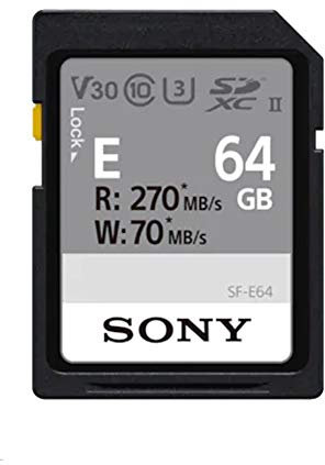 Sony 64GB SF-E Series UHS-II U3 V30 SDHC Digital Memory Card - Read 270MB/S Write 70MB/S SFE64
