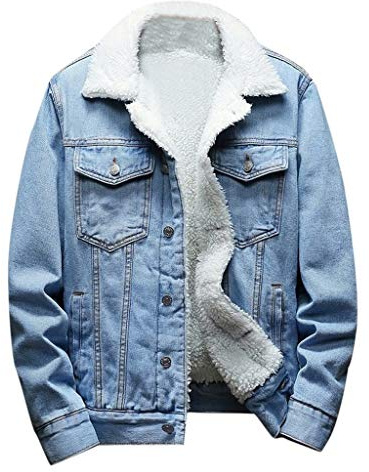 KKPW Veste en Jean avec Fourrure Homme Plus Velours Blouson Léger Cowboy Denim Slim Rider Chaud Manteau Hiver Manches Longues Trucker Jacket Outwear Oversize