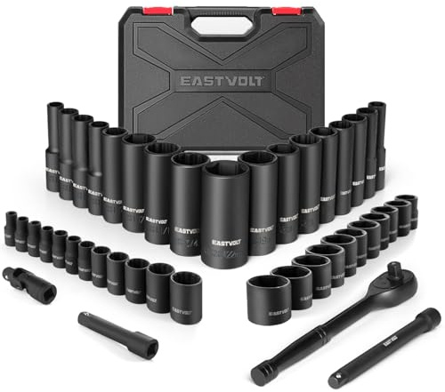 Eastvolt 46 Pieces Drive Socket Ratchet Wrench Set, Mechanic Tool Kits with 72 Teeth Reversible Ratchet, Extension Bar Set and Storage Case, Metric/SAE