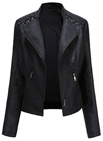 LucaSng Chaqueta de Cuero PU para Mujer, Mujer Invierno Retro Cremallera Bombardero Chaquetas Corta Deportiva Cuero PU Moto Cazadoras Imitacion Piel Biker Abrigos (Negro, 3XL)