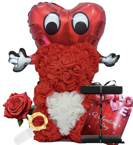 NLIGHTING® Orsacchiotto di Rose Idea Regalo Fidanzata Moglie Anniversario per Lei Orsetto Peluche di Rose Rosse con Scatola Regalo (CUORE ROSA)