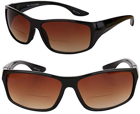 Mass Vision Lunettes de soleil polarisées à double foyer « The Driver » avec verres ambrés dégradés haute définition, 2 paires - Noir, Medium