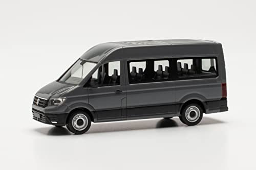 herpa 094252-002 Modellauto VW Crafter Bus Hochdach, originalgetreu im Maßstab 1:87, Auto Modell für Diorama, Modellbau Sammlerstück, Deko Automodelle aus Kunststoff Miniaturmodell, nardograu