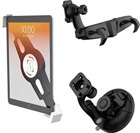 N NEWTOP Kit 2in1 Supporto Poggiatesta Ventosa T-B Universale per Tablet da 7 a 11 Pollici Schermo Ruotabile 360° Regolabile Auto Macchina Camper Camion Caravan Sedile Posteriore Cruscotto Robusto