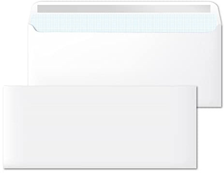 Papierumschläge, amerikanischer weißer Umschlag, ohne Fenster, Maße 225 x 115 mm, weiße Umschläge für Briefe und Dokumente, Briefumschläge 90 g/m² mit Haftverschluss · m-office (50 Stück)