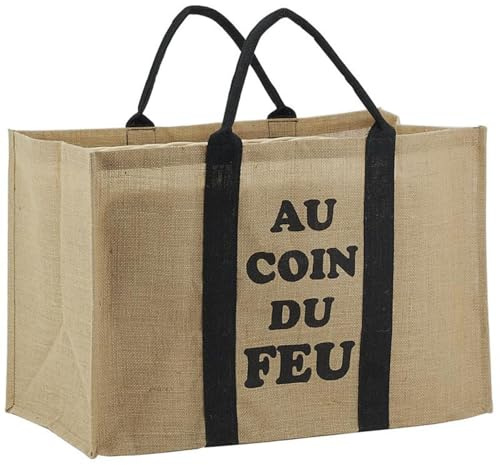 AUBRY GASPARD - Sac à Bûches Jute Naturel Au Coin du feu - Intérieur Enduit - 60x30x40 cm - Charge Max 50 kg - Lavable, Anti Poussière - Poignées Renforcées - Multiusage, Élégant