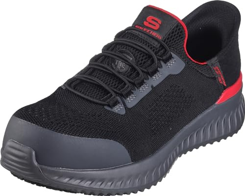 Skechers Tilido Fletchit Comp Toe - Zapatos sin Cordones para Hombre, Negro/Rojo, 42 EU
