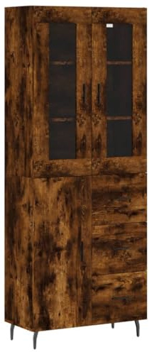 vidaXL Buffet Haut, Armoire de Rangement avec Pieds, Meuble de Rangement, Organisateur Salon Salle de Séjour, Moderne, Chêne Fumé Bois d'Ingénierie