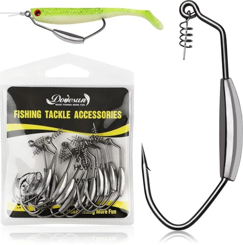Dovesun 12PCS Weighted Swimbait Hooks Weighted Fishing Hooks Saltwater Freshwater Worm Weedless Hooks for Bass Fishing 3/0