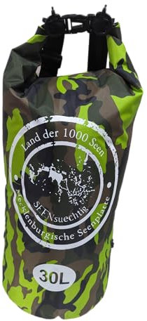 Dry Bag Trockensack Seesack 100% wasserdicht Packsack Tasche Beutel Wasssersport Kanu Kajak SUP Tauchen Schwimmen Baden Strand Angeln Campen wasserfest Schultergurt Drybag grün Camouflage (30 Liter)