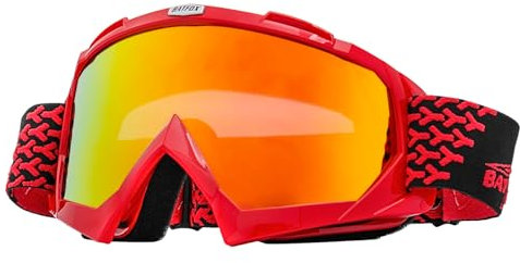 KINGBIKE Motocross Brille Mtb Brille Dirt Bike ATV Crossbrille goggle Sicherheit Tactical Riding Motorradbrillen für Herren Damen Jugend Fit ÜBer Brille (Rot-Rot, Erwachsene)