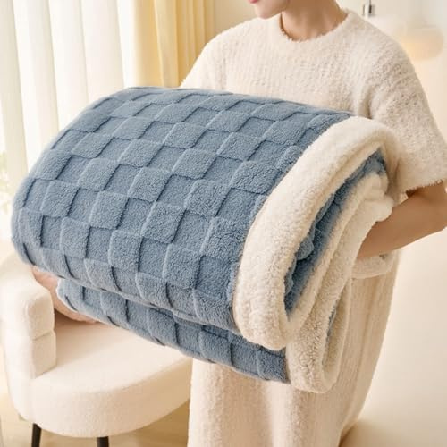 Gracelife Sherpa Blanket Throw Fleece Blanket Double, Soft Fluffy Fuzzy Warm Blanket Throws for Bed and Couch, Large Thick Blanket for All Season Use,Dirty Blue,150x200cm