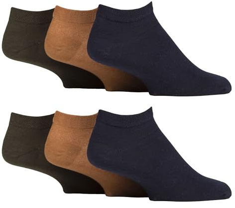 Gentle Grip 6 Paires Homme Chaussettes Courtes pour Diabetique Chaussettes Basses Extra Larges Sans Elastique (39-45, Ocre/Bleu Marine/Vert Kaki)