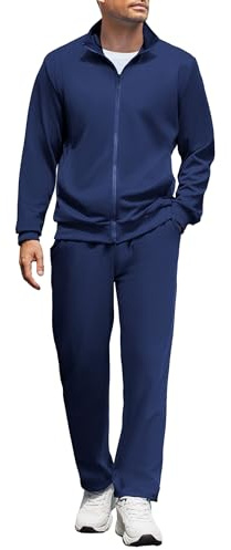 COOFANDY Mens Jogger Sets Casual Full Zip Jogging Sweat Suit Workout Sports Set Sportswear Gym Track Suit Navy Blue 2XL