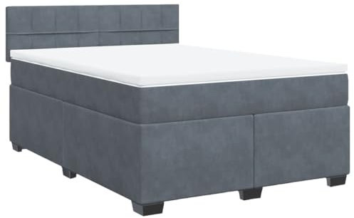 vidaXL Boxspringbett, Polsterbett Bett mit Matratze Matratzenauflage, Bettgestell mit Kopfteil Lattenrost, Doppelbett für Schlafzimmer, Dunkelgrau 160x200cm Samt