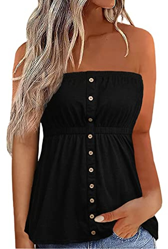Femme Bandeau Plissée Débardeur sans Bretelles Haut Dos Nu Bustier sans Manches Été Décontracté Camisole Tops Chic et Élégant Tunique Maillot de Corps Doux Rafraîchissant T-Shirt Chemise