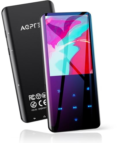 AGPTEK 64 GB Bluetooth 5.3 MP3-högtalare, 2,4 tum, stor skärm, HiFi musikalisk musikspelare i metall, med volymtouch/stegräknare/FM-radio, TF-kort upp till 128 GB - svart