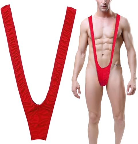 VemeFufu Perizoma Mankini Borat Costume da bagno Uomo Sexy Suspensorio V Sling Costume da bagno Costume da festa Bikini String per Uomo Beachkini Spiaggia Natale Halloween, 1 confezione A. Rosso