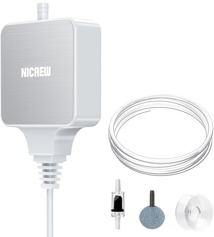 NICREW Aquarium Luftpumpe bis 40 L, Nano Silent Sauerstoffpumpe 18 L/H, 1,5 W, sehr Leise <33 dB, Aquarium Zubehör für Nano-Aquarien