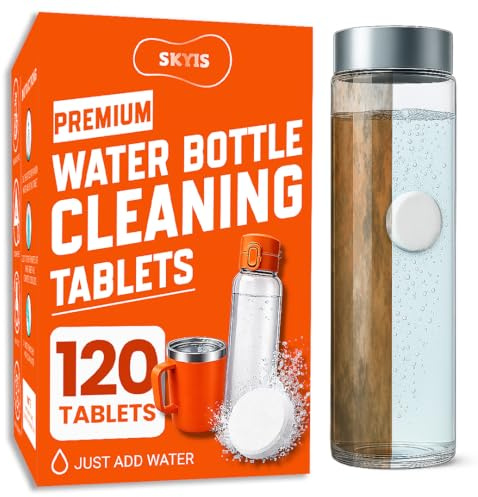 Skyis Water Bottle Cleaning Tablets 120 Pack – Removes Odor and Stains No Scrub Bottle Cleaner Tablets for Stainless Steel, Tumbler,Hydration Bladder, Coffee Mug and Travel Bottles