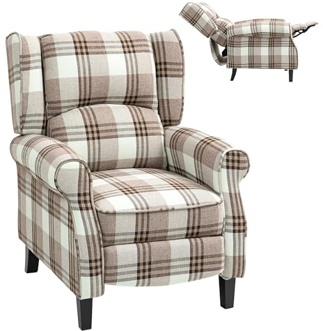 HOMCOM Farmhouse Recliner Armchair Wingback Reclining Chair Brown