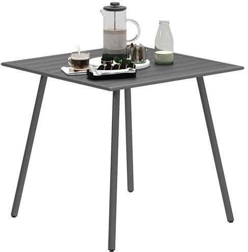 Outsunny Gartentisch Stahl 80 x 80 x 74 cm Wetterfest Buffettisch mit Stahlrahmen, rutschfest Campingtisch 4 Personen Balkontisch Terrassentisch Outdoor Esstisch für Garten, Terrasse, Balkon, Grau