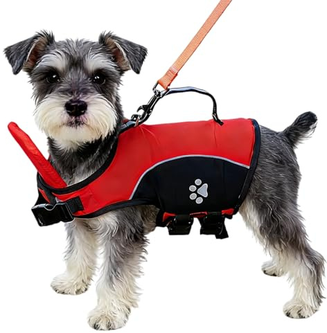 Dog Life Jacket for Swimming and Boating, High Flotation Safety Vest with Rescue Handle, Adjustable Reflective Lightweight Pet Life Preserver for Small and Medium Dogs (Red, L)