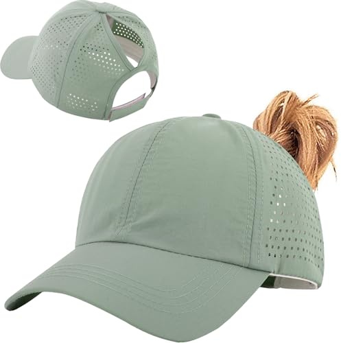 Enwokran Womens Ponytail Hat Baseball Cap,Unisex Adjustable High Messy Bun Ponycap,Mesh Quick Drying Outdoor Hats with Pony Hole Loop