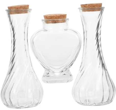 Sosoport 3 piezas Botellas de Vidrio para Ceremonia de Arena con Tapón de Corcho Recipientes Transparentes para Decoración DIY y
