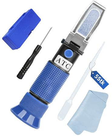 Refractómetro Anticongelante 4 en 1 con ATC, Tester de Líquido Refrigerante para Etilenglicol (G11 G12), Propilenglicol (G13), AdBlue (DEF), Ácido de Batería y Líquido Lavaparabrisas Panel Azul 501