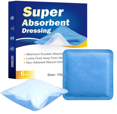 Super Absorbent Dressing Pad 10 x 10cm Sterile Wound Pads for Moderate to Heavy Exuding Draining Wounds 6 Pack
