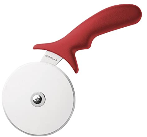 Hygiplas - Roulette à pizza Hygiplas en acier inoxydable rouge 102(Ø) mm - Lame tranchante, facile à nettoyer, roulette à pizza, tarte, quiche, tourte CC407