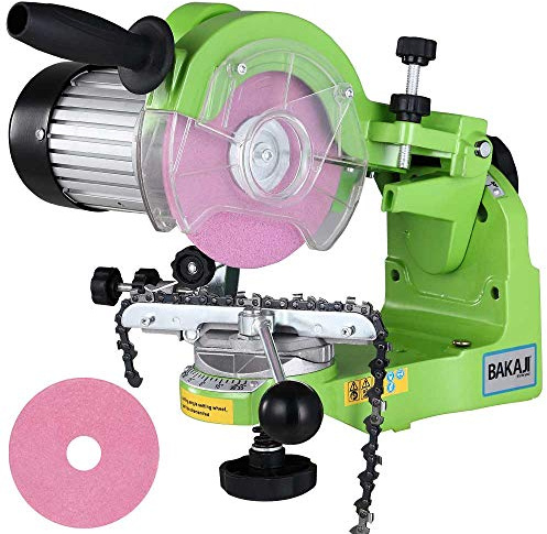 Bakaji Affilacatene Elettrico da banco per Catena Motosega Affila Catena con Serraggio Automatico e Angolo di Affilatura Regolabile Potenza 230 W 3000 Rpm 2 Dischi 145 mm Inclusi (230 Watt)