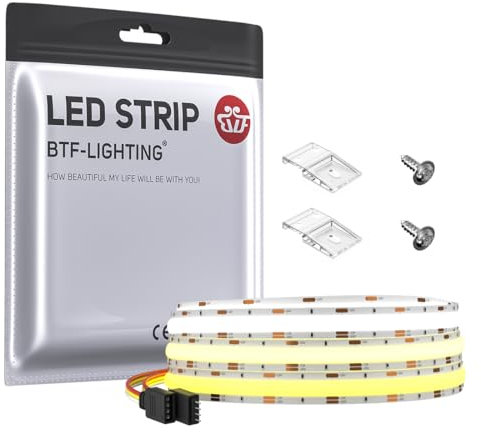 BTF-LIGHTING Bande LED flexible haute densité 1M 640LED/m accordable 3000K-6000K CRI 90+ dimmable ruban lumineux LED déformable pour décoration intérieure sous meuble chambre chambre cuisine DC24V