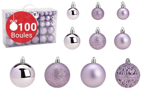 WOMA Christbaumkugeln Set Hell-Lila & 22 weiteren Farben - 50er & 100er Weihnachtskugeln Set - Weihnachtskugeln Kunststoff - Weihnachtsbaum Deko & Christbaumschmuck