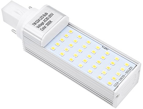 Ruilogod G24 G24D PL-C Lámpara PL 2P 7W LED BOMBILLA GURANDO GORTAL blancopuro TERMENTARIO 3000K, CFL Compacto Fluorescente Reemplazo