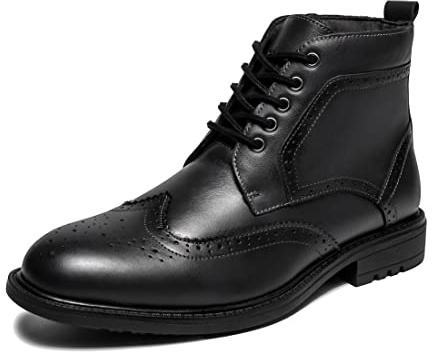 Men's Fashion Dress Boot For Men Oxford Ankle Boots Black Dress Shoe Genuine Leather Classic Brogue Style