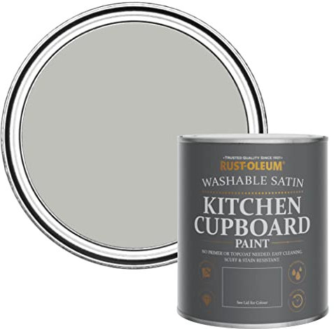 Rust-Oleum Light Grey Scrubbable Kitchen Cupboard Paint in Satin Finish - Flint 750ml