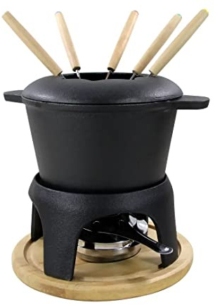 Traditional Fondue Set Matte black enameled cast iron fondue for Taditional swiss fondue 12 pcs fondue pot. for Meat, Chocolate & Cheese, Cast Iron Chocolate Fondue Pot 6 Pers Iron cast iron pot