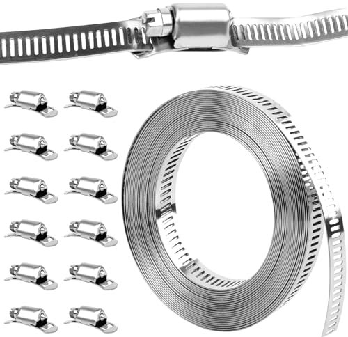 5M 304 Schlauchschellen Edelstahl，DIY Schlauchschellen Set Einstellbar Band mit 12 Stücke Befestigung Für Tank/Haus Gasrohr/Wasser Rohr/Kühler/großes Rohr/Automobil Tubing