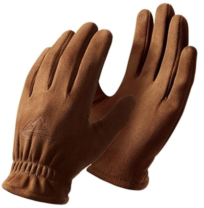 Guantes de gamuza para hombre de invierno para montar al aire libre a prueba de viento, guantes cálidos gruesos con parte superior de forro polar de algodón yeQ595 (marrón, L)