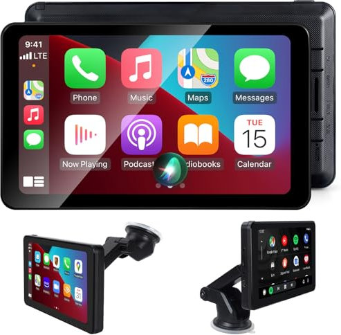 Wireless Apple CarPlay Android Auto Screen, Car Stereo 7 HD Touch Screen Portable Navigation Radio Vedio Player Bluetooth WiFi, Voice Control, Mirror Link