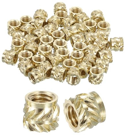 Sourcing Map Knurled Insert Nuts, 50pcs M4 x 5mm L x 6mm OD 3D Printing Brass Female Threaded Inserts, Heat Set Embedment for Printing