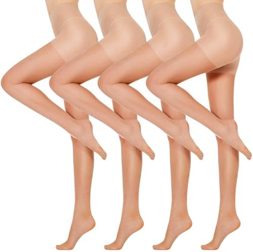 Loiluliy 4 Pcs Collant Femme 15 DEN Chair Mince Transparent Nature Confortable Sculptant Ventre Plat