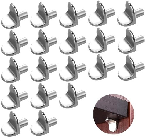 JOYVOX 20 Pcs Heavy Duty L-Shaped Metal Shelf Support Pegs - Polished Nickel Finish, Durable Glass Shelf Brackets for Kitchen Cupboard, Bookshelf, Cabinet Support