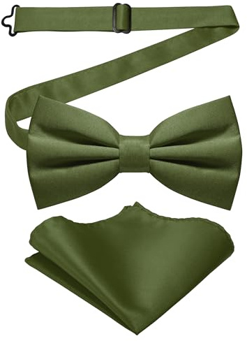 JEMYGINS Ensemble de nœud papillon bifold mat uni pour homme avec mouchoir, olive, M