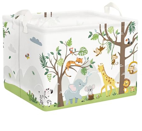 Clastyle Ceste Biancheria Bambini Albero Animali Cestino Giocattoli Vestiti Impermeabile per Ragazzo Ragazza Cestino Portaoggetti per Bagno Cameretta Bucato, Bianco, 40x30x30 cm