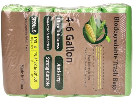 Bolsas de basura desechables biodegradables, resistentes y a prueba de fugas, bolsas de basura gruesas para cocina, baño, hogar, exteriores (verde, 4 galones, 100 unidades)